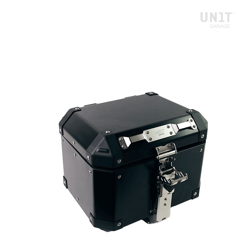 Baúl de aluminio Atlas 36L + portaequipajes trasero con asas para pasajero