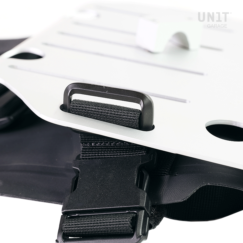 Portabolsa de aluminio con frontal ajustable de Hypalon y enganche rápido