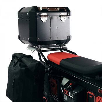 Topcase Atlas de aluminio de 36 L + portaequipajes trasero BMW CE 02 con asas para el pasajero