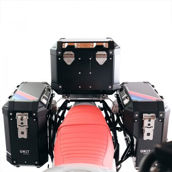 Topcase Atlas de aluminio de 36 L + portaequipajes trasero BMW R12 G/S con asas para el pasajero