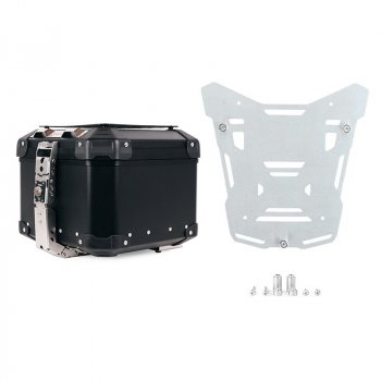 Maleta superior universal de aluminio Atlas de 44 litros + Placa superior Atlas Silver para portaequipajes original BMW R1300GS ADV