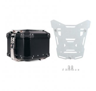 Maleta superior universal de aluminio Atlas de 44 litros + Placa superior Atlas Silver para portaequipajes original BMW R1300GS