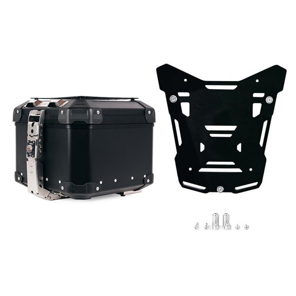 Maleta superior universal de aluminio Atlas de 44 litros + Placa superior Atlas Black para portaequipajes original BMW R1300GS ADV