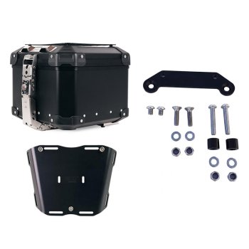 Maleta superior universal de aluminio Atlas de 44 litros + Placa de maleta superior Atlas para portaequipajes + Placa adaptadora