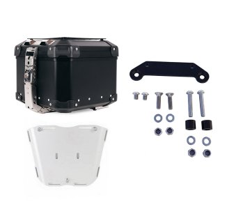 Maleta superior universal de aluminio Atlas de 44 litros + Placa de maleta superior Atlas para portaequipajes + Placa adaptadora