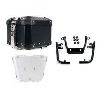 Maleta superior universal de aluminio Atlas de 44 litros + Placa Pan America para baúl Atlas con soporte