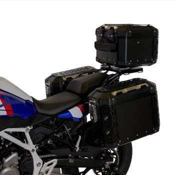 Maleta superior universal de aluminio Atlas de 44 litros + Portaequipajes BMW F450GS con asas para el pasajero