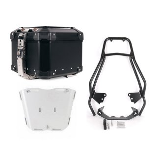 Maleta superior universal de aluminio Atlas de 44 litros + Portaequipajes BMW F450GS con asas para el pasajero