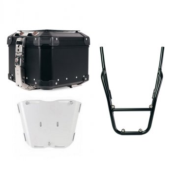 Maleta superior universal de aluminio Atlas de 44 litros + Portaequipajes con asas para pasajero Honda GB350S