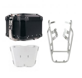 Maleta superior universal de aluminio Atlas de 44 litros + Portaequipajes NineT con asas de pasajeros para fijar la placa de la maleta superior