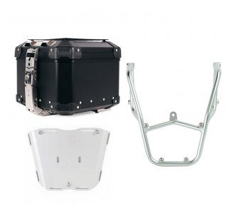 Maleta superior universal de aluminio Atlas de 44 litros + Portaequipajes trasero con asas de pasajero Aprilia Tuareg 660 Plata