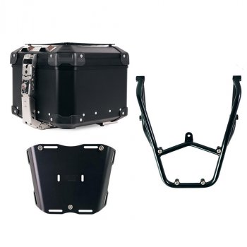 Maleta superior universal de aluminio Atlas de 44 litros + Portaequipajes trasero con asas de pasajero Aprilia Tuareg 660 Negro