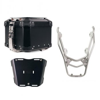 Maleta superior universal de aluminio Atlas de 44 litros + Portaequipajes trasero con asas para pasajero BMW R1300GS (color plata)