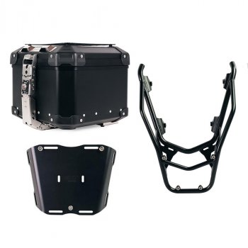 Maleta superior universal de aluminio Atlas de 44 litros + Portaequipajes trasero con asas para pasajero BMW R1300GS (color negro)