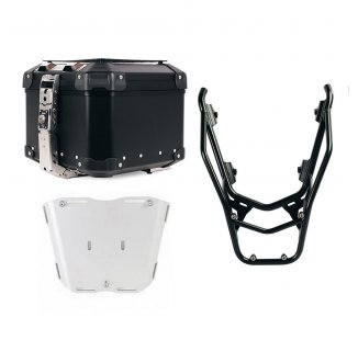 Maleta superior universal de aluminio Atlas de 44 litros + Portaequipajes trasero con asas para pasajero BMW R1300GS (color negro)