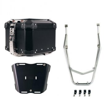 Maleta superior universal de aluminio Atlas de 44 litros + Portaequipajes trasero con asas de pasajero Ducati Desert X Plata