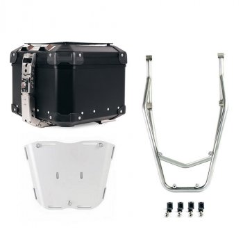 Maleta superior universal de aluminio Atlas de 44 litros + Portaequipajes trasero con asas de pasajero Ducati Desert X Plata