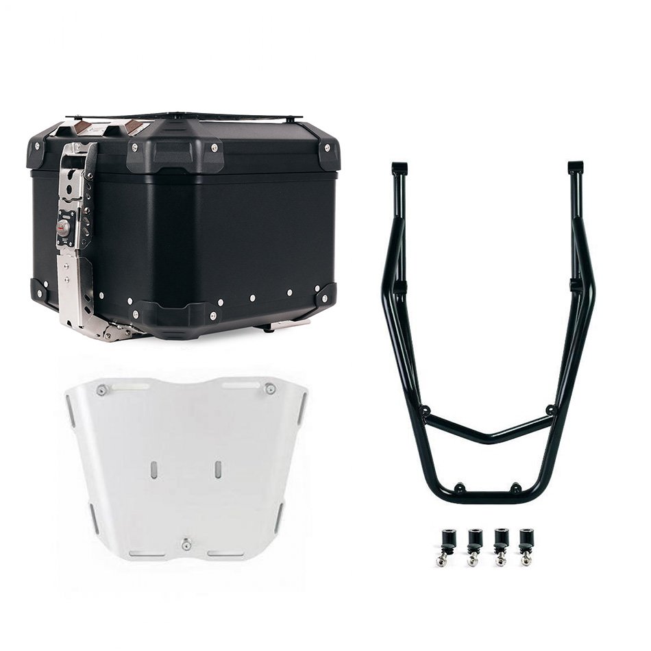 Maleta superior universal de aluminio Atlas de 44 litros + Portaequipajes trasero con asas de pasajero Ducati Desert X Negro