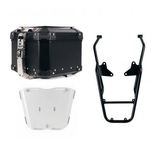 Maleta superior universal de aluminio Atlas de 44 litros + Portaequipajes trasero Moto Guzzi V100 Mandello con asas de pasajero