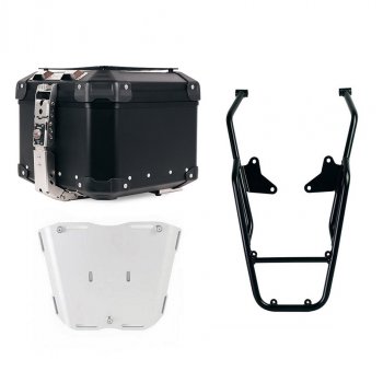 Maleta superior universal de aluminio Atlas de 44 litros + Portaequipajes trasero Moto Guzzi V100 Mandello con asas de pasajero