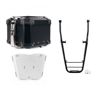 Maleta superior universal de aluminio Atlas de 44 litros + Portaequipajes trasero con asas para pasajero Moto Guzzi V7 Sport (2025 en adelante)