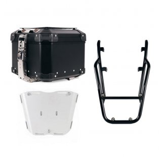 Maleta superior universal de aluminio Atlas de 44 litros + Portaequipajes trasero con asas de pasajero Triumph Speed 400 (color negro)