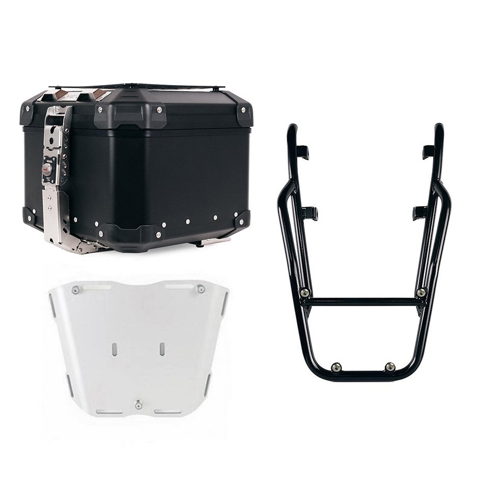 Maleta superior universal de aluminio Atlas de 44 litros + Portaequipajes trasero con asas de pasajero Triumph Speed 400 (color negro)