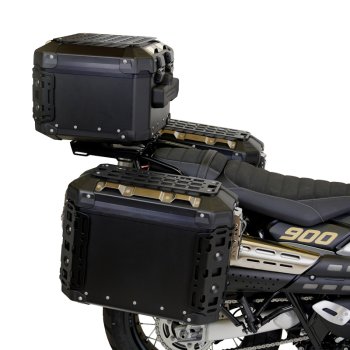 Maleta superior universal de aluminio Atlas de 44 litros + Portaequipajes trasero con asas para pasajero Triumph Street Scrambler 900 (a partir de 2026)