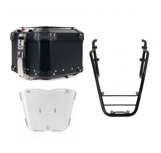 Maleta superior universal de aluminio Atlas de 44 litros + Portaequipajes trasero con asideros para pasajero Triumph Trident 660