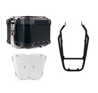 Maleta superior universal de aluminio Atlas de 44 litros + Portaequipajes trasero negro con asideros para el pasajero Triumph Scrambler 1200 X y XE.