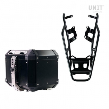 Baúl de aluminio Atlas 36L + portaequipajes trasero con asas para pasajero