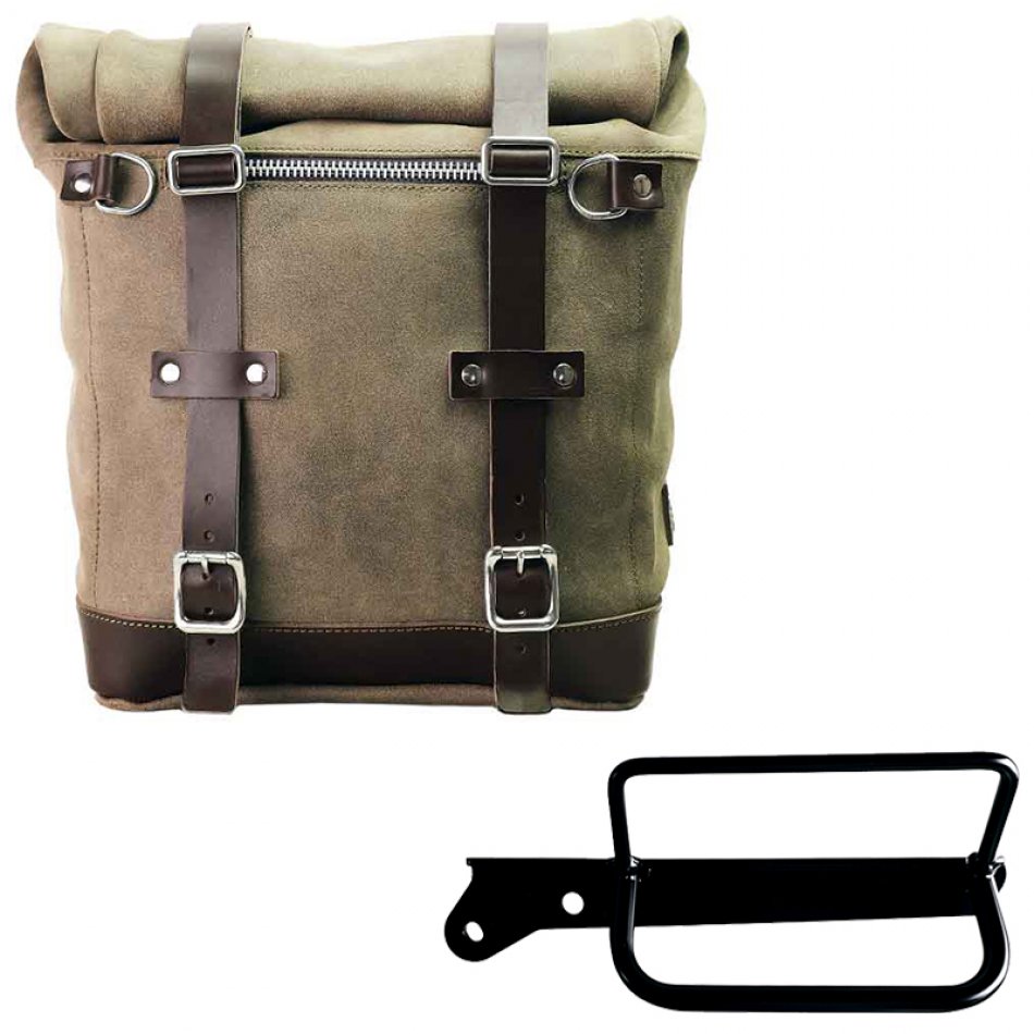 Bolso lateral Scram en serraje 22L-30L + Bastidor izquierdo Royal Enfield Hunter 350
