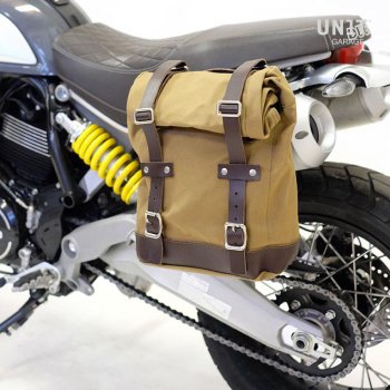 Bolso lateral de lona + Ducati Scrambler 1100 cuadro