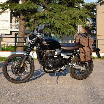 Bolsa lateral en piel dividida +marco izquierdo Triumph Scrambler 1200 XC_XE SX