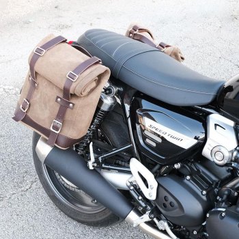 Bolso lateral dividido de cuero + Triumph Speed Twin DX marco