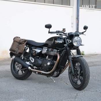 Bolso lateral dividido de cuero + Triumph Speed Twin DX marco