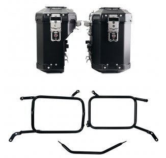 Juego de bolsas de aluminio Atlas de 39L+32L + Marcos de alforjas Moto Guzzi V85 TT (2024 en adelante) Aluminio Negro