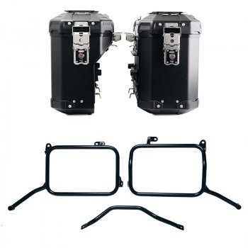 Juego de bolsas de aluminio Atlas de 39L+32L + Portaequipajes de aluminio para Royal Enfield Himalayan 450 con escape aftermarket (a partir de 2024)