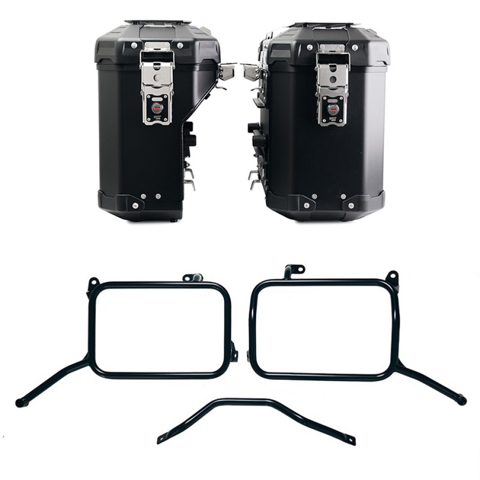 Juego de bolsas de aluminio Atlas de 39L+32L + Portaequipajes de aluminio para Royal Enfield Himalayan 450 con escape aftermarket (a partir de 2024)