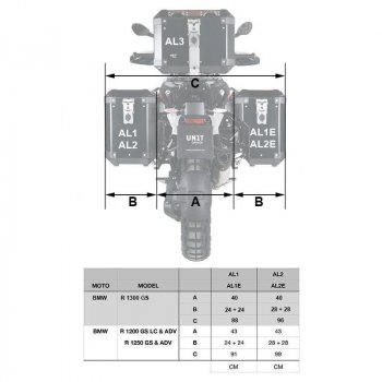 Par de maletas Atlas en Aluminio 40L + 34L + Marcos de alforjas de aluminio para BMW R1300GS