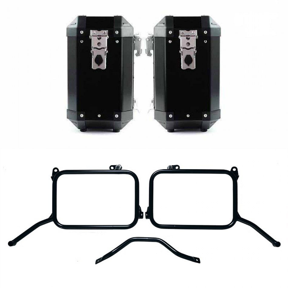 Par de bolsas de aluminio Atlas 40L+40L con marcos Royal Enfield Himalayan 450 para escape original (2024 en adelante)