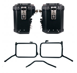 Juego de maletas laterales de aluminio Atlas 48L+41L + Portaequipajes de aluminio para Royal Enfield Himalayan 450 con escape aftermarket (a partir de 2024)