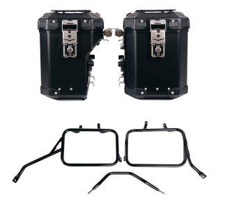 Juego de maletas laterales de aluminio Atlas 48L+41L + Marcos de alforjas de aluminio Triumph Tracker 400