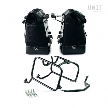 Par de maletas laterales Cult en Canvas 40L - 50L + Par de placas de aluminio + Cuadros KTM para bolsas de aluminio Atlas