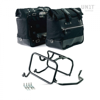 Par de maletas laterales Cult en Canvas 40L - 50L + Par de placas de aluminio + Cuadros KTM para bolsas de aluminio Atlas