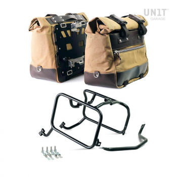 Par de maletas laterales Cult en Canvas 40L - 50L + Par de placas de aluminio + Cuadros KTM para bolsas de aluminio Atlas