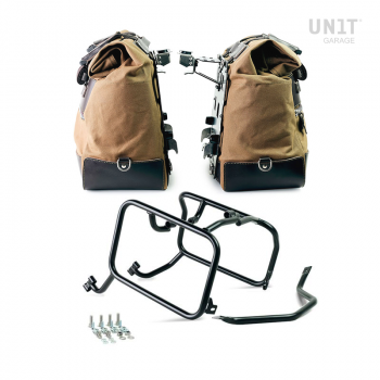 Par de maletas laterales Cult en Canvas 40L - 50L + Par de placas de aluminio + Cuadros KTM para bolsas de aluminio Atlas