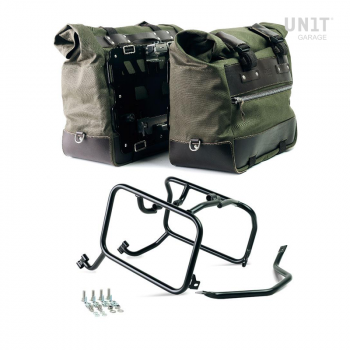 Par de maletas laterales Cult en Canvas 40L - 50L + Par de placas de aluminio + Cuadros KTM para bolsas de aluminio Atlas