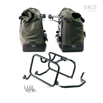 Par de maletas laterales Cult en Canvas 40L - 50L + Par de placas de aluminio + Cuadros KTM para bolsas de aluminio Atlas