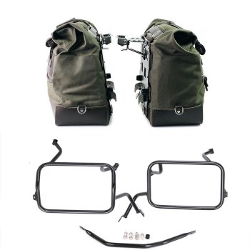 Par de maletas laterales Cult en Canvas 40L - 50L + Par de placas de aluminio + Marcos de alforjas de aluminio Atlas BMW F450GS